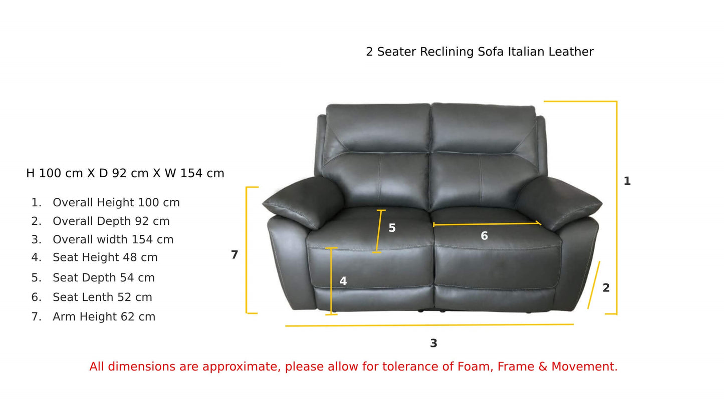 Rimini Leather Recliner Sofa Set - 3 Seater, 2 Seater, Armchair - Dark Grey