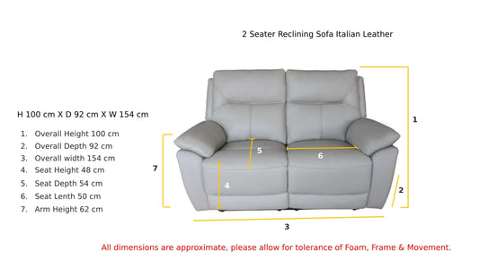 Rimini 2-Seater Leather Recliner Sofa - Putty Color