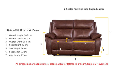Rimini 2-Seater Leather Recliner Sofa - Tan Color