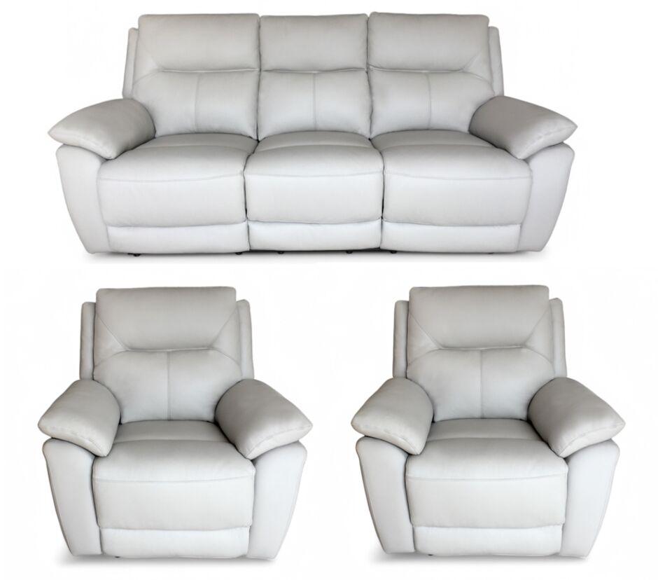 Rimini Leather Recliner Sofa Set - 3 Seater, 2 Armchairs - Putty