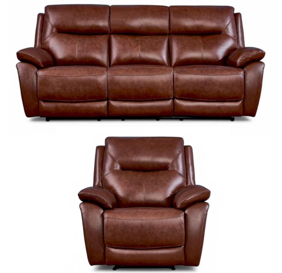 Rimini Leather Recliner Sofa Set - 3 Seater, 1 Armchair - Tan