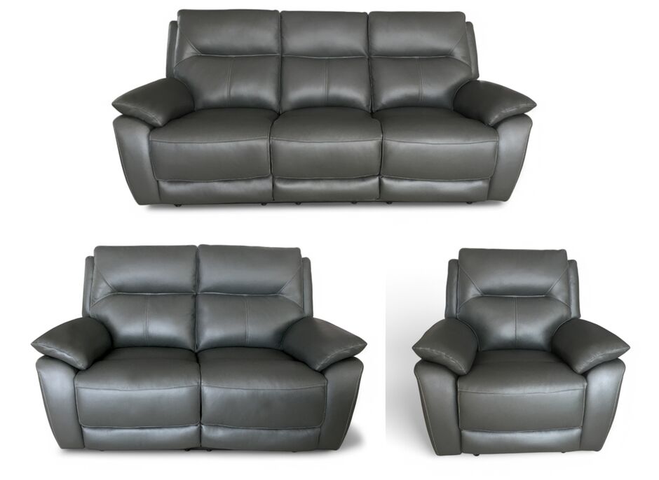 Rimini Leather Recliner Sofa Set - 3 Seater, 2 Seater, Armchair - Dark Grey