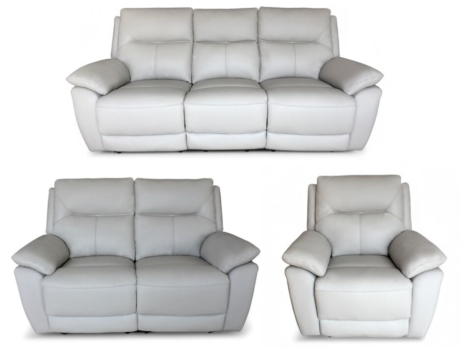 Rimini Leather Recliner Sofa Set - 3 Seater, 2 Seater, Armchair - Putty