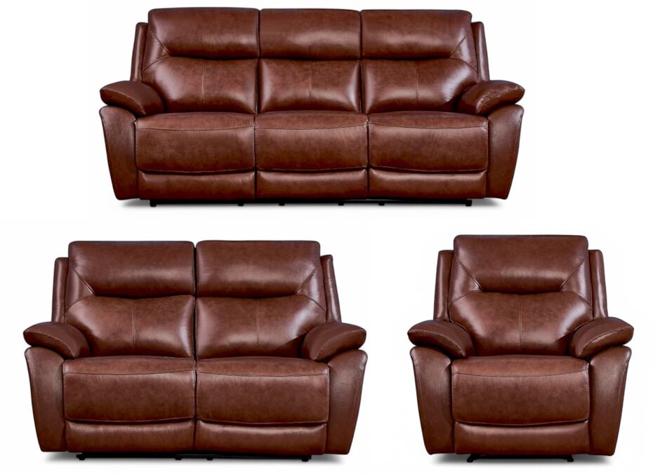 Rimini Leather Recliner Sofa Set - 3 Seater, 2 Seater, Armchair - Tan