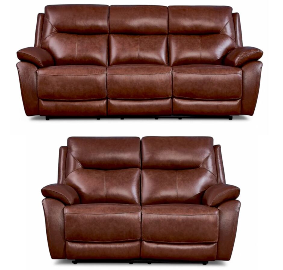 Rimini Leather Recliner Sofa Set - 3 Seater, 2 Seater - Tan