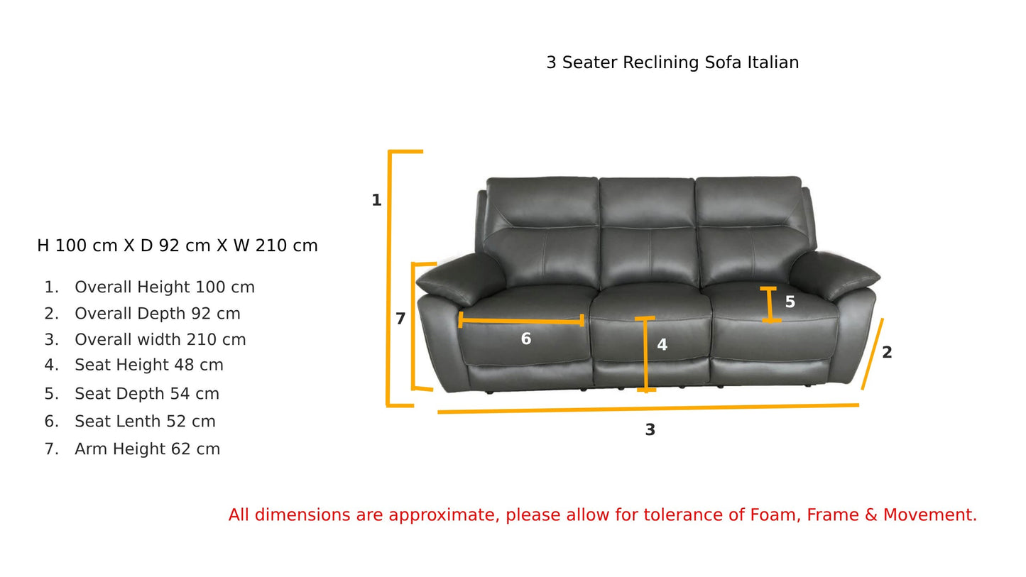 Rimini Leather Recliner Sofa Set - 3 Seater, 2 Seater, Armchair - Dark Grey