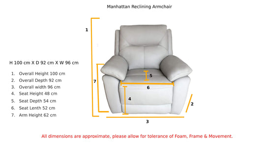 Rimini Leather Recliner Armchair - Putty - 1 Seater