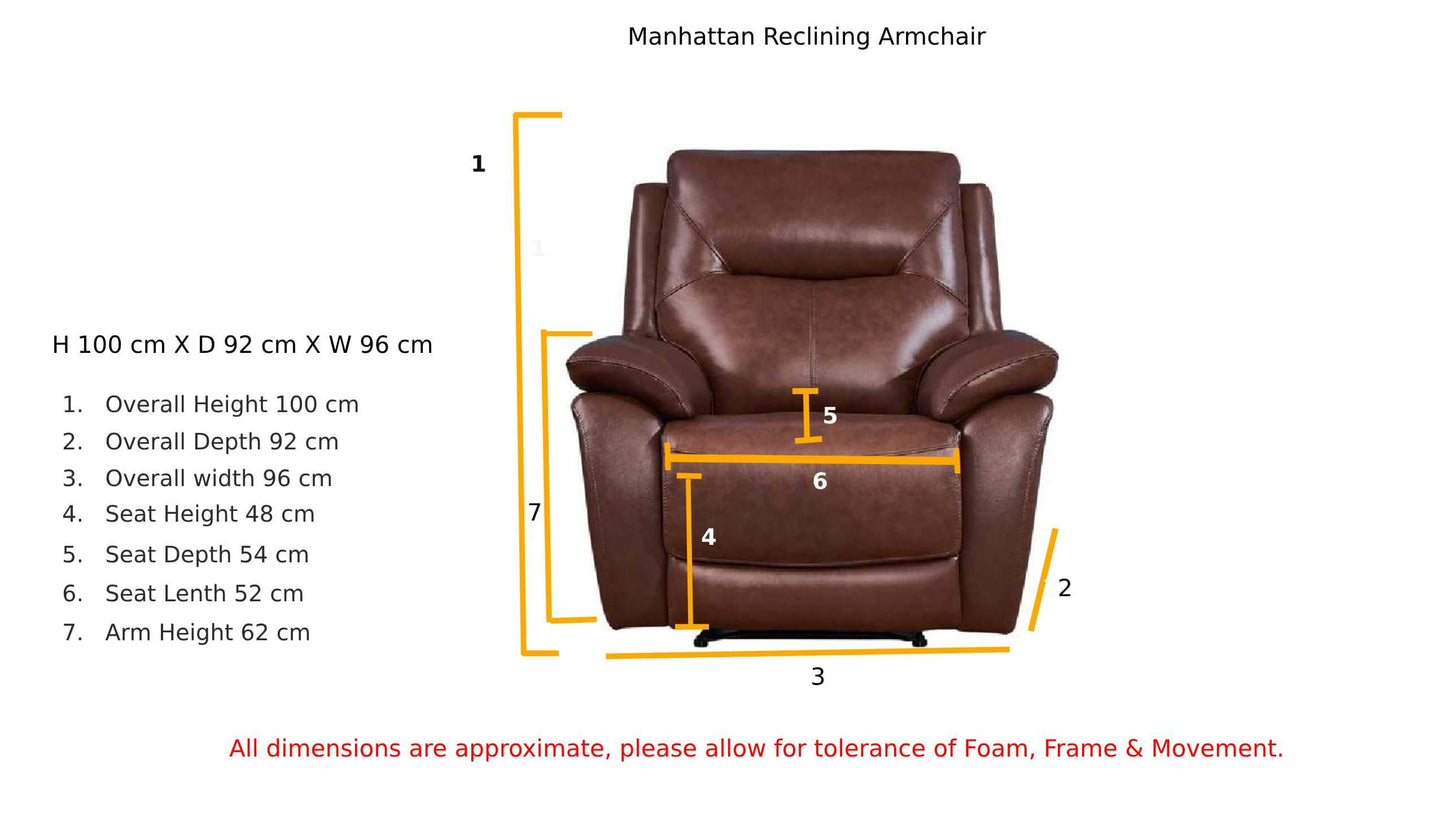 Rimini Leather Recliner Sofa Set - 3 Seater, 2 Seater, Armchair - Tan