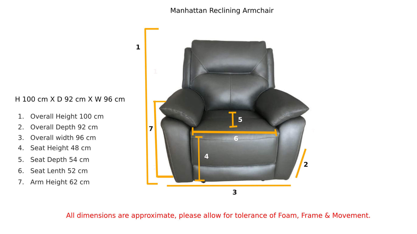Rimini Leather Recliner Sofa Set - 3 Seater, 2 Seater, Armchair - Dark Grey