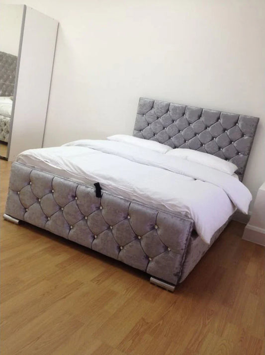 Monaco Velvet Tufted Bed - Storage/Non-Storage