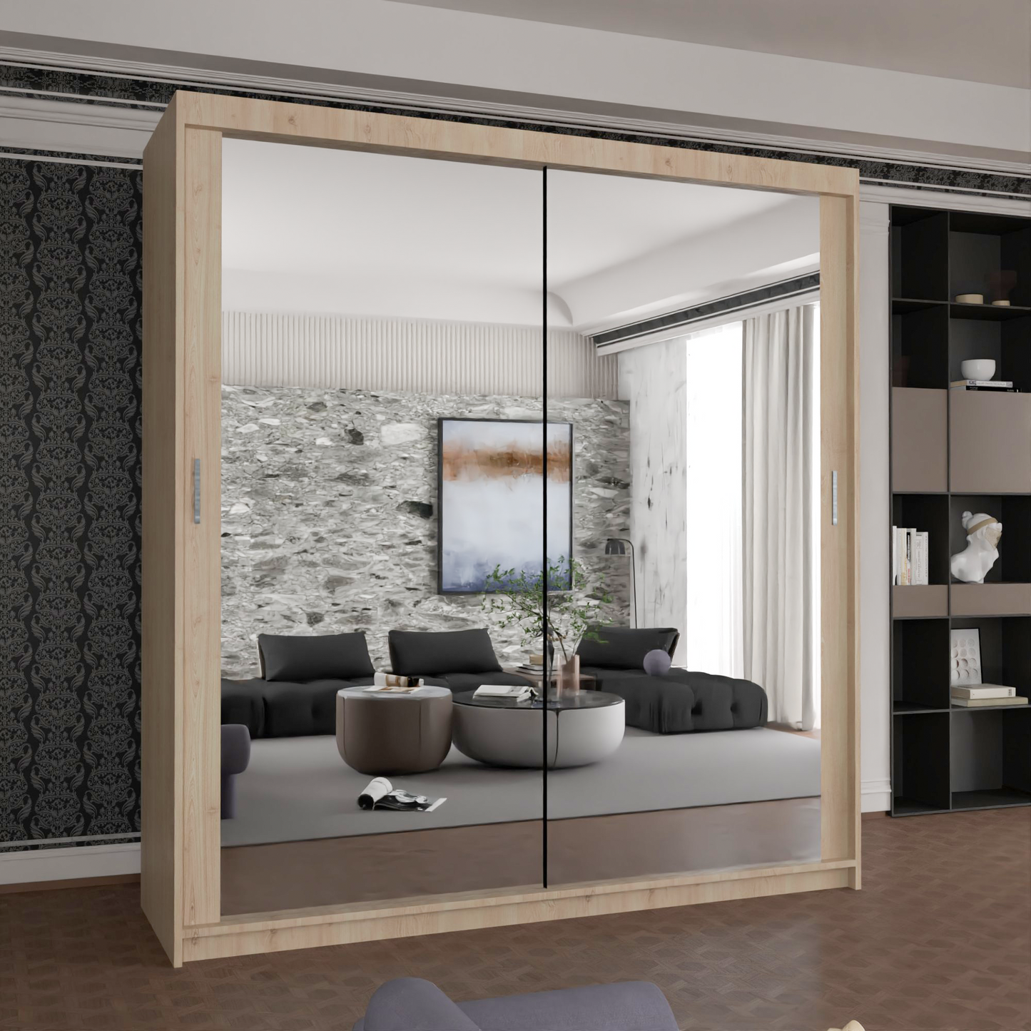 Houston Wardrobe - Black, Grey, White Oak