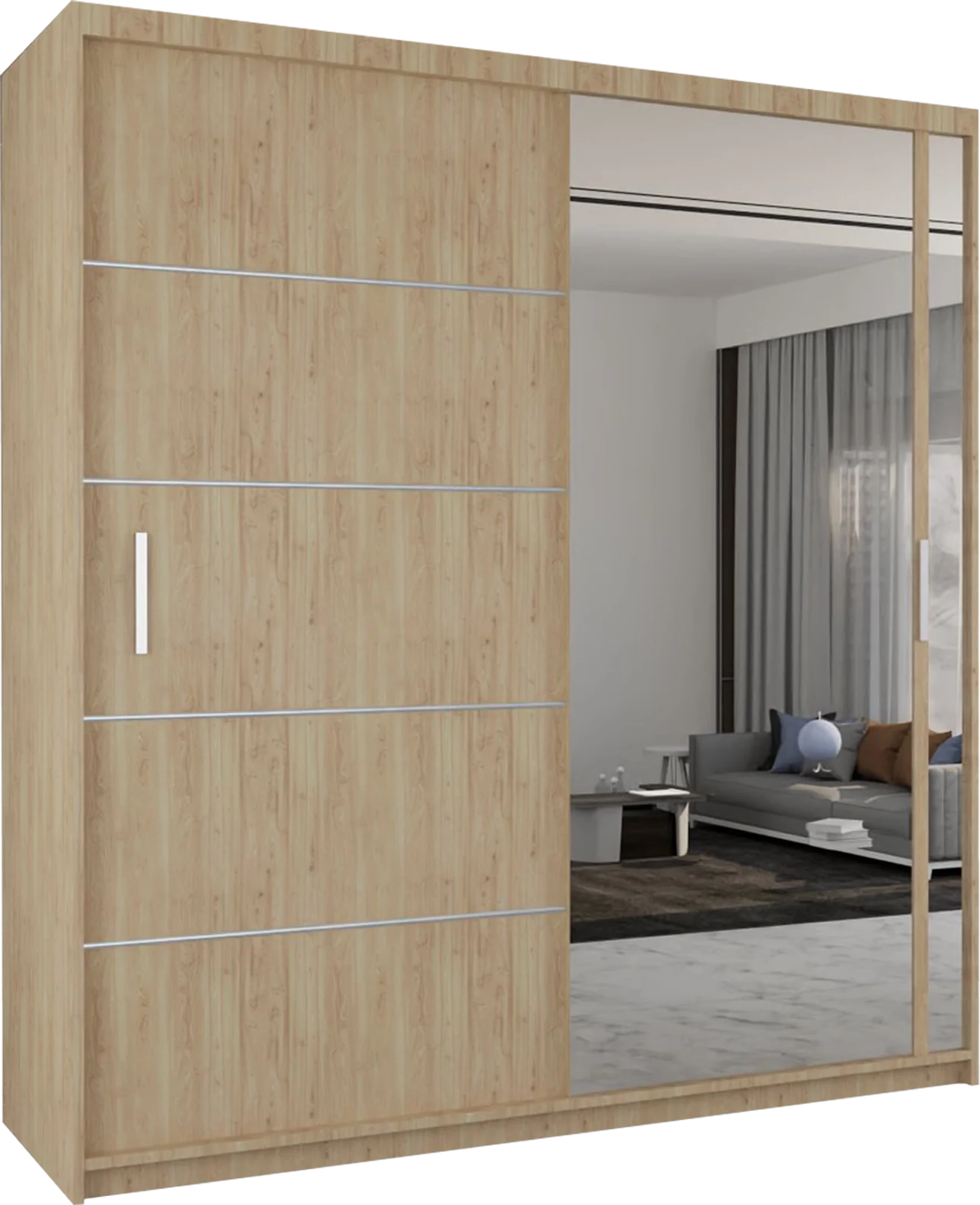 Vision New Sliding Mirror Door Wardrobe - Black, Gray, White, Oak