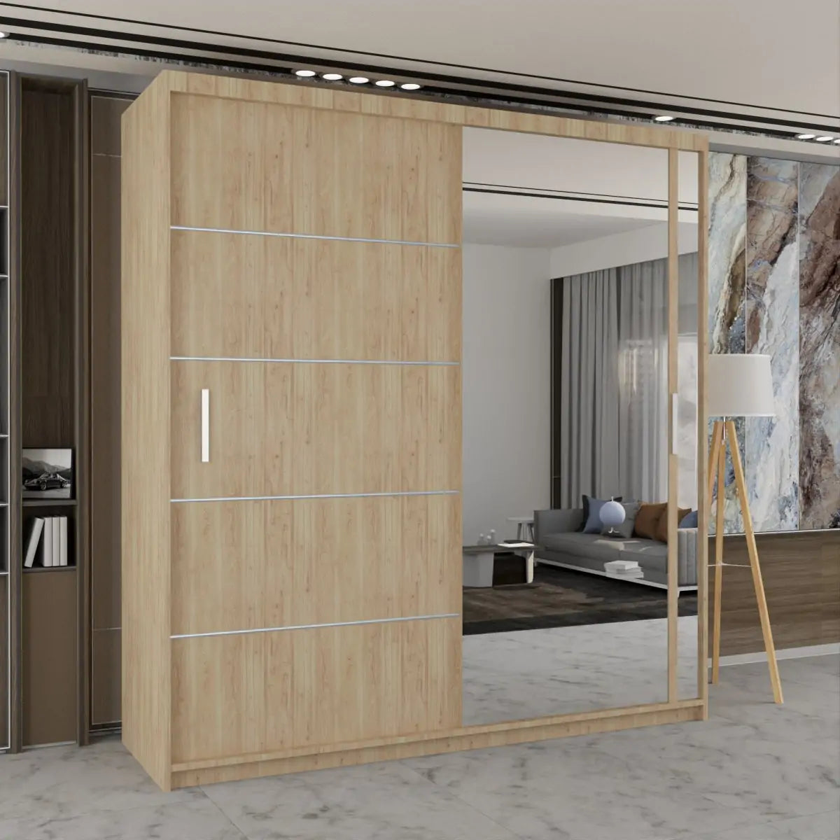 Vision New Sliding Mirror Door Wardrobe - Black, Gray, White, Oak