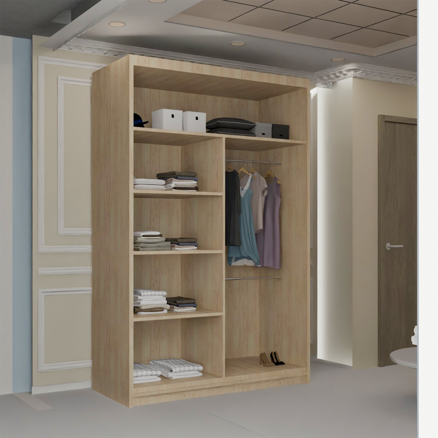 Vision New Sliding Mirror Door Wardrobe - Black, Gray, White, Oak