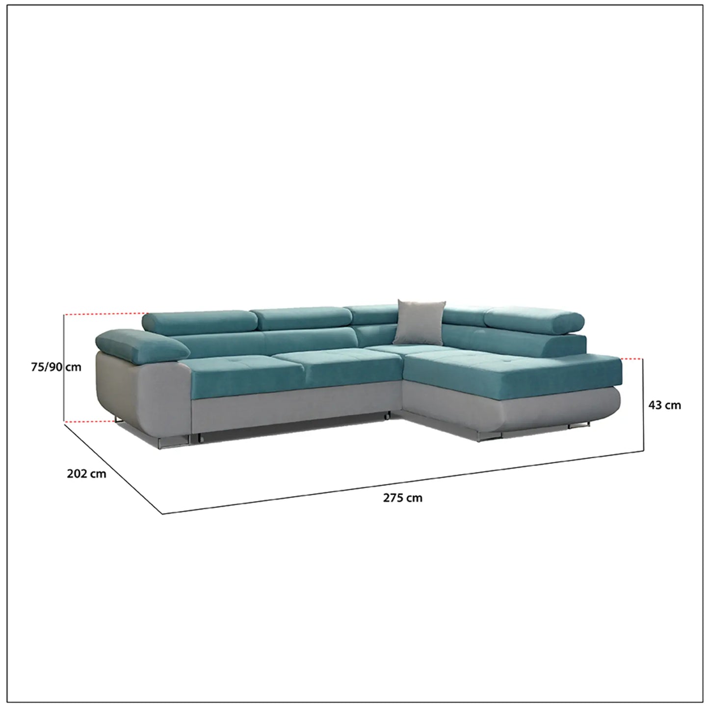 LIDO Corner Sofa Bed - Black, Blue, Brown, Green, Grey, Sky Blue