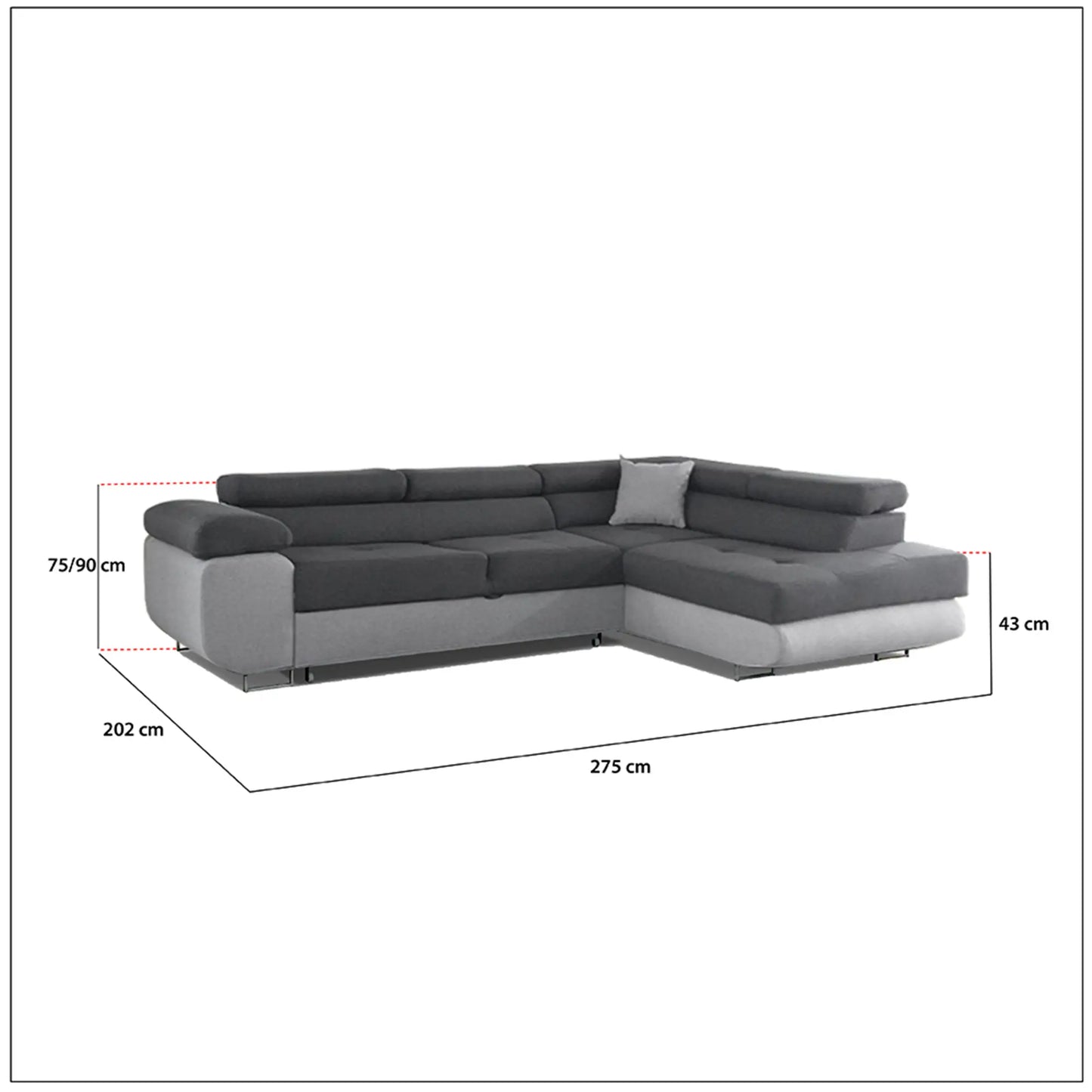 LIDO Corner Sofa Bed - Black, Blue, Brown, Green, Grey, Sky Blue