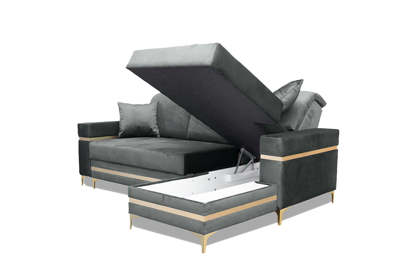 Florence Grey Gold Corner Sofa Bed - Black/Gold, Green&Gold, Grey&Gold, Blue/gold