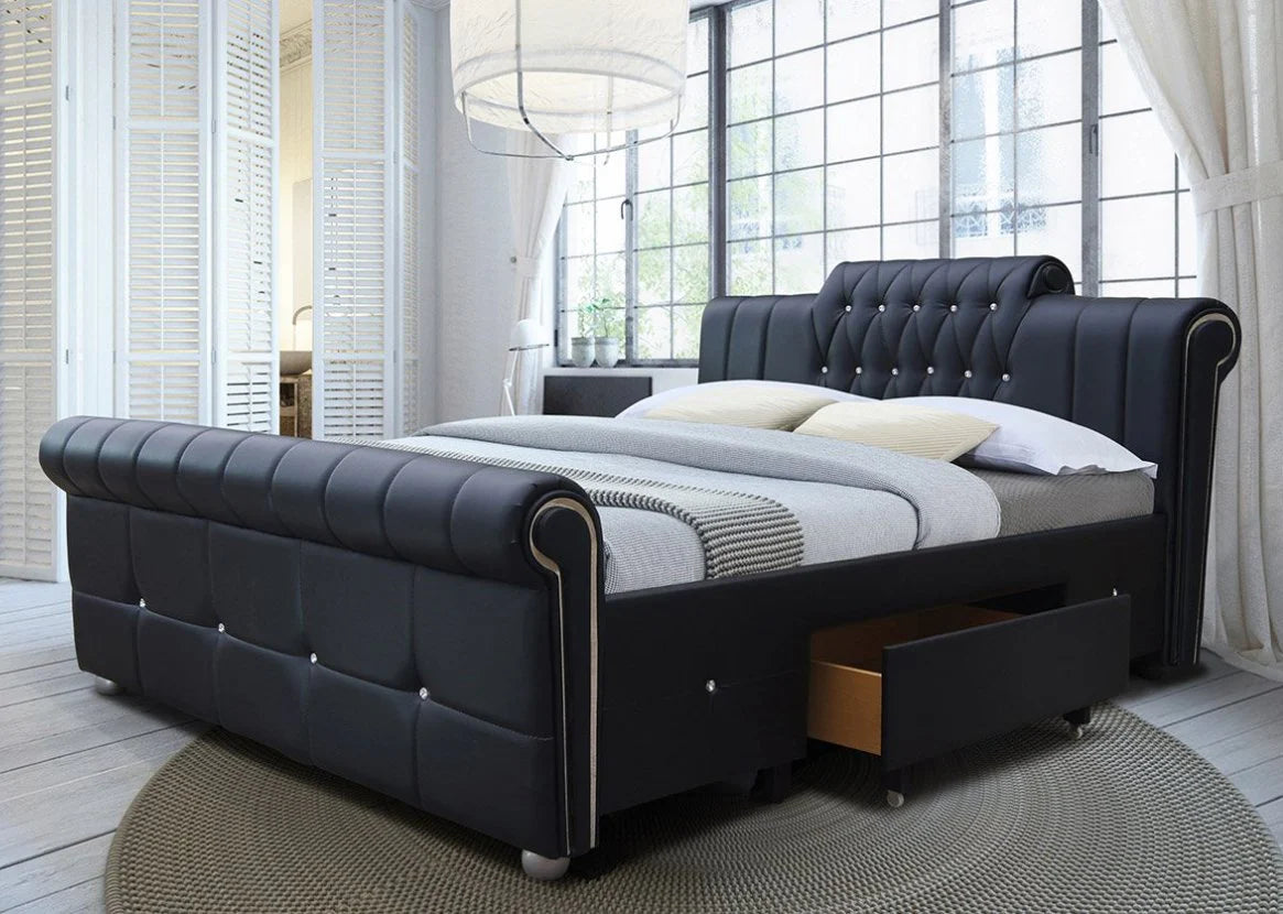 TIVONA Chesterfield Faux Leather Storage Bed