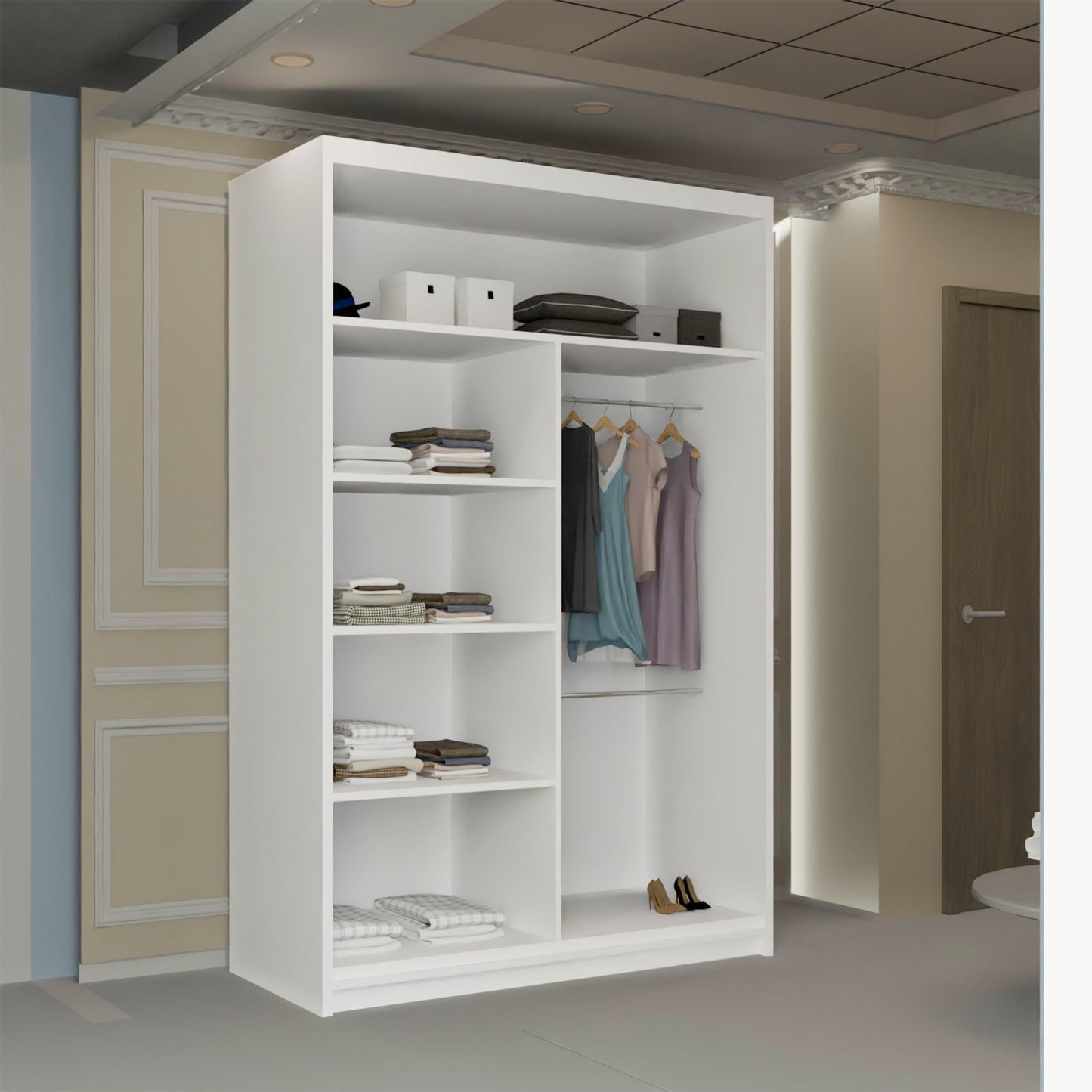 Vision New Sliding Mirror Door Wardrobe - Black, Gray, White, Oak
