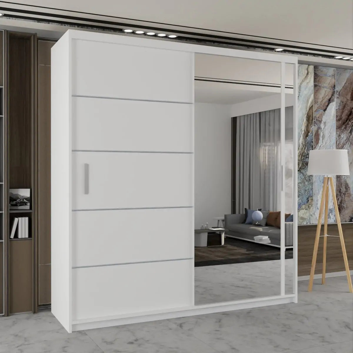 Vision New Sliding Mirror Door Wardrobe - Black, Gray, White, Oak