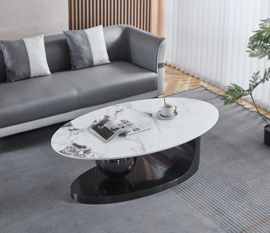 Modernique Avorio Oval Coffee Table with Marble Effect Top