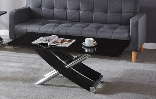 Carlo Black,Grey,White Gloss Top MDF Coffee Table with Cross Leg Frame