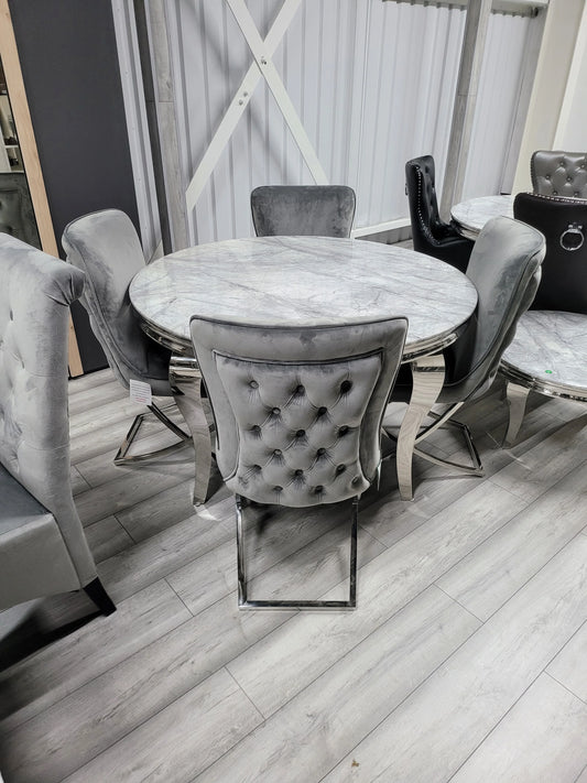 MARMO Round Marble Top Dining Table with Stainless Steel Base