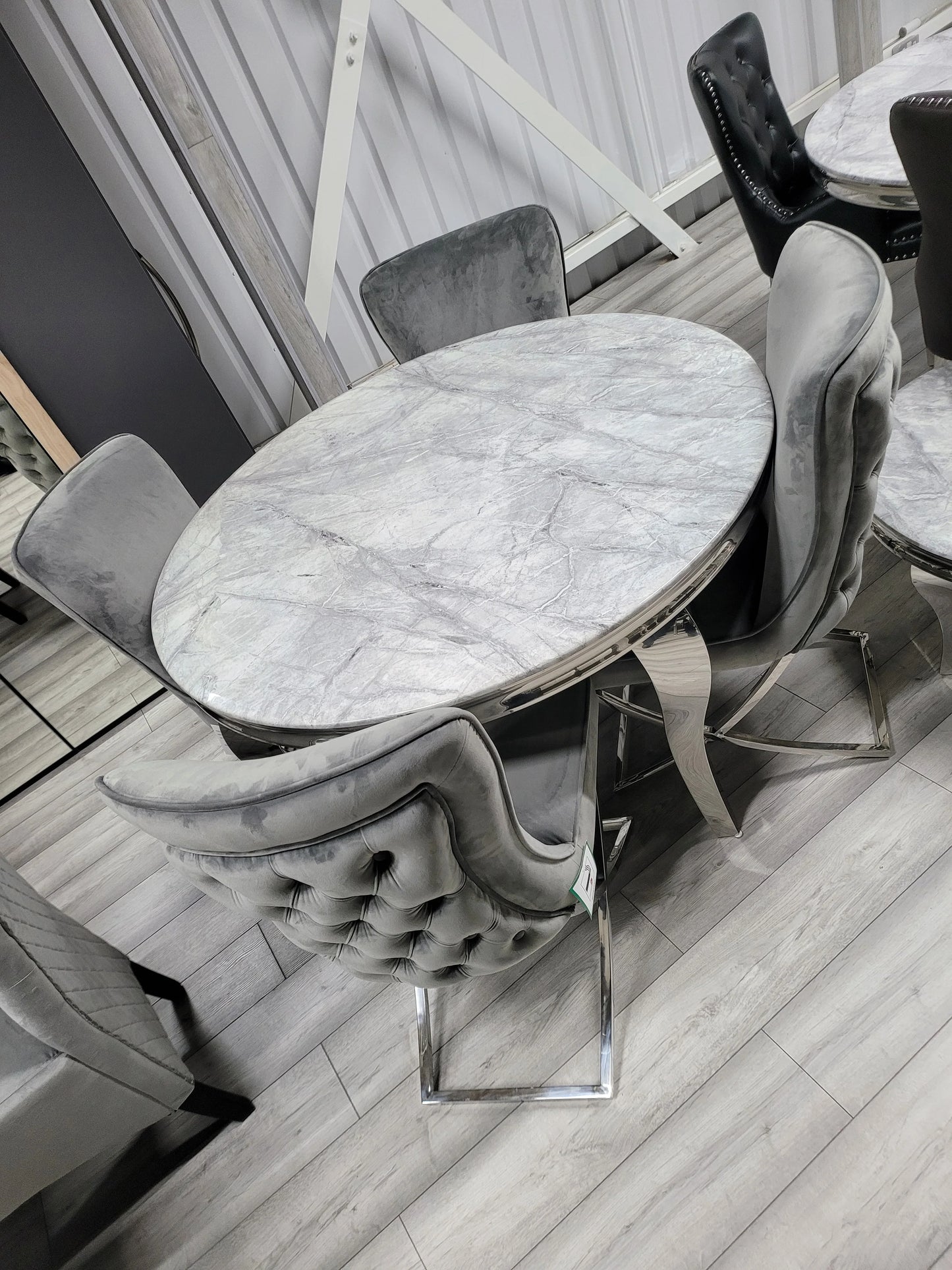 MARMO Round Marble Top Dining Table with Stainless Steel Base