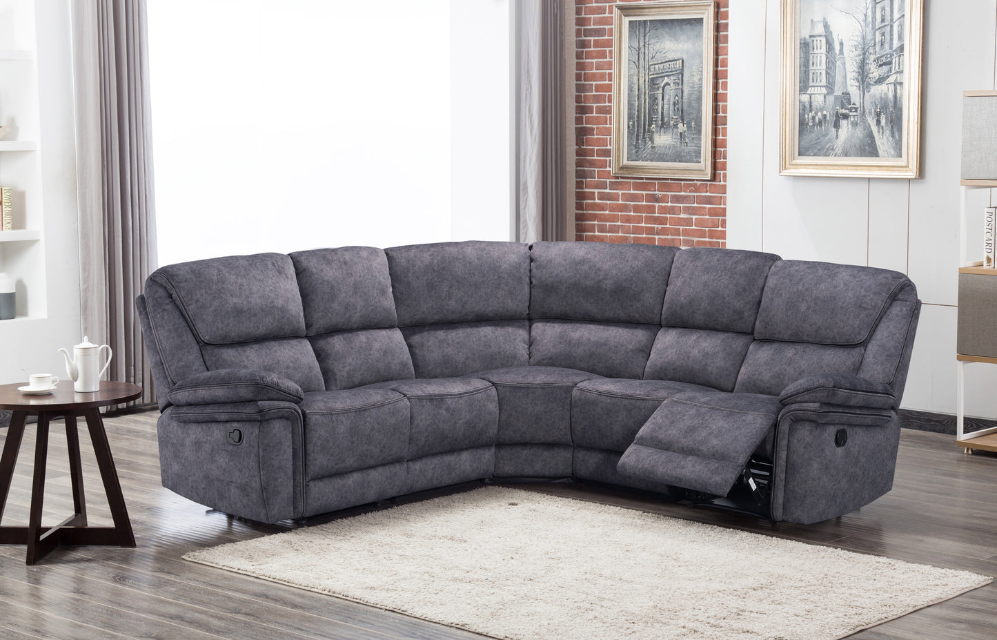 Milano Charcoal L-Shape Recliner Sofa - 2+C+2