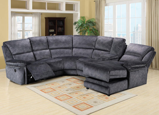 Milano Charcoal Reclining Corner Sofa with Built-in Console & Chaise - 2+C+2