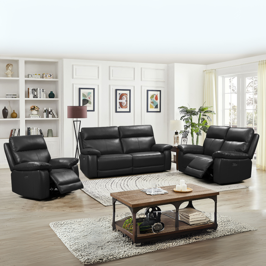 Brooklyn Black 3+2+1 Electric Recliner Sofa Set | Premium Faux Leather Living Room Suite