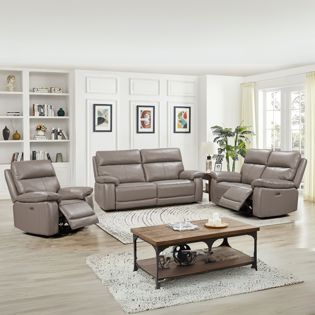 Brooklyn Latte 3+2+1 Electric Recliner Sofa Set | Premium Faux Leather Living Room Suite