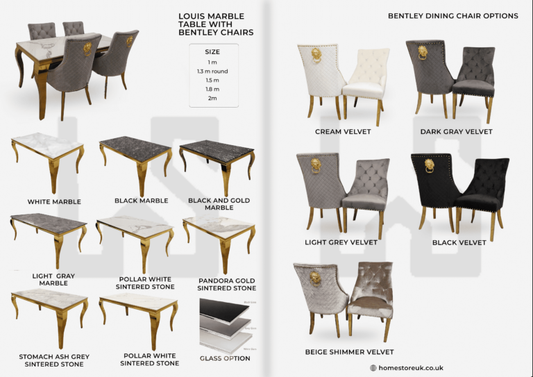 Louis Gold Marble Dining Table With Bentley Gold Chair’s