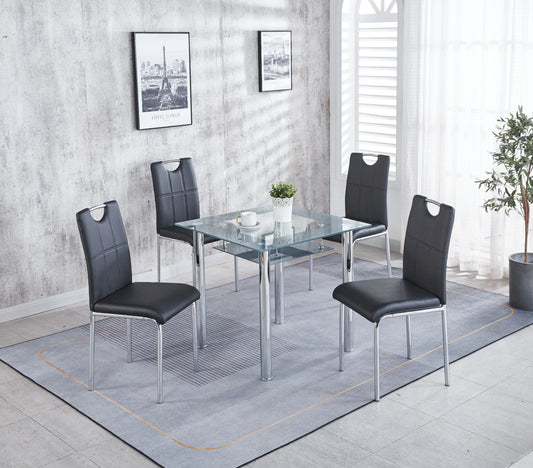 Compact Glass Dining Table with 4 Chairs- Black ,Grey