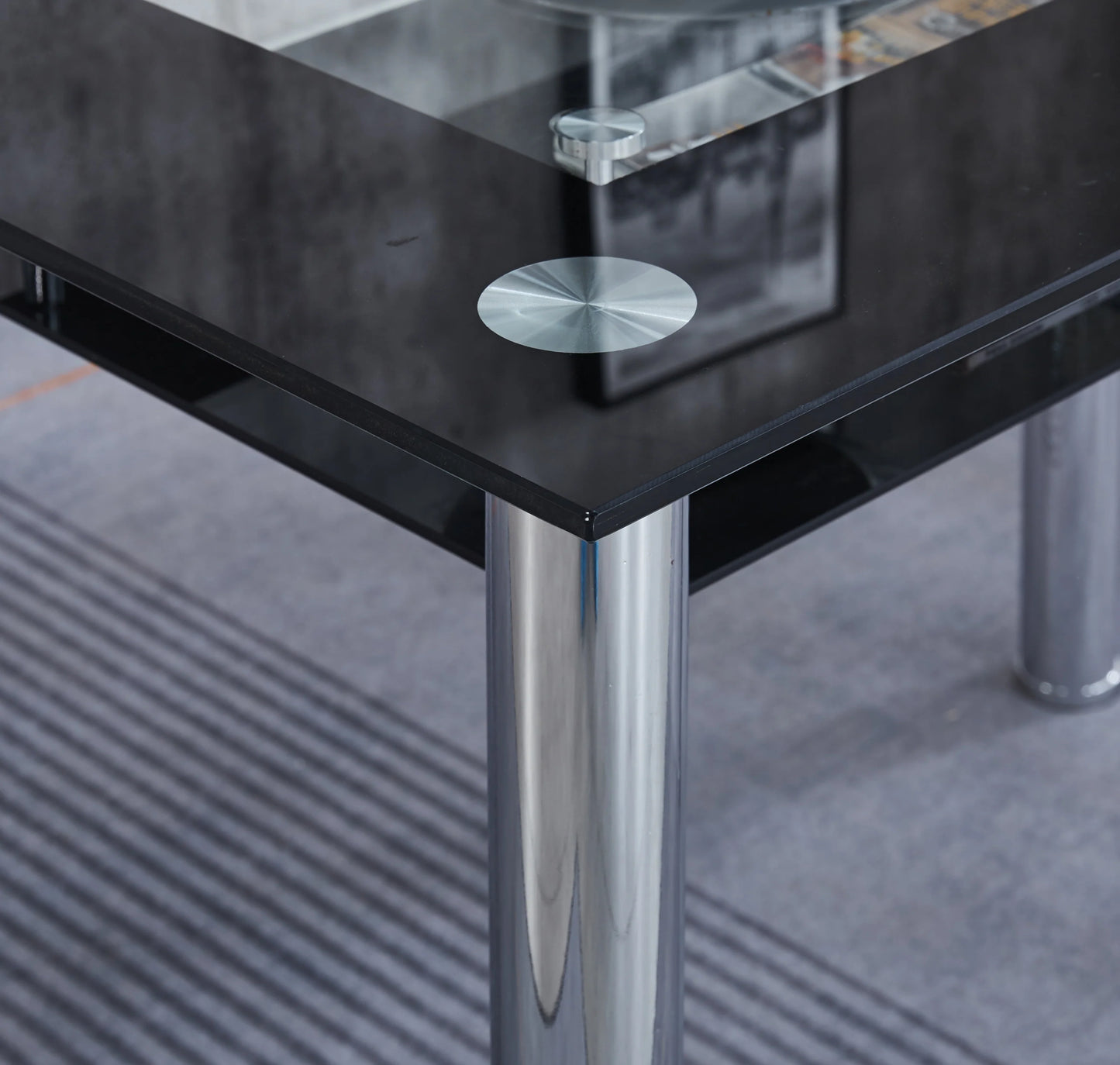 Compact Glass Dining Table with 4 Chairs- Black ,Grey