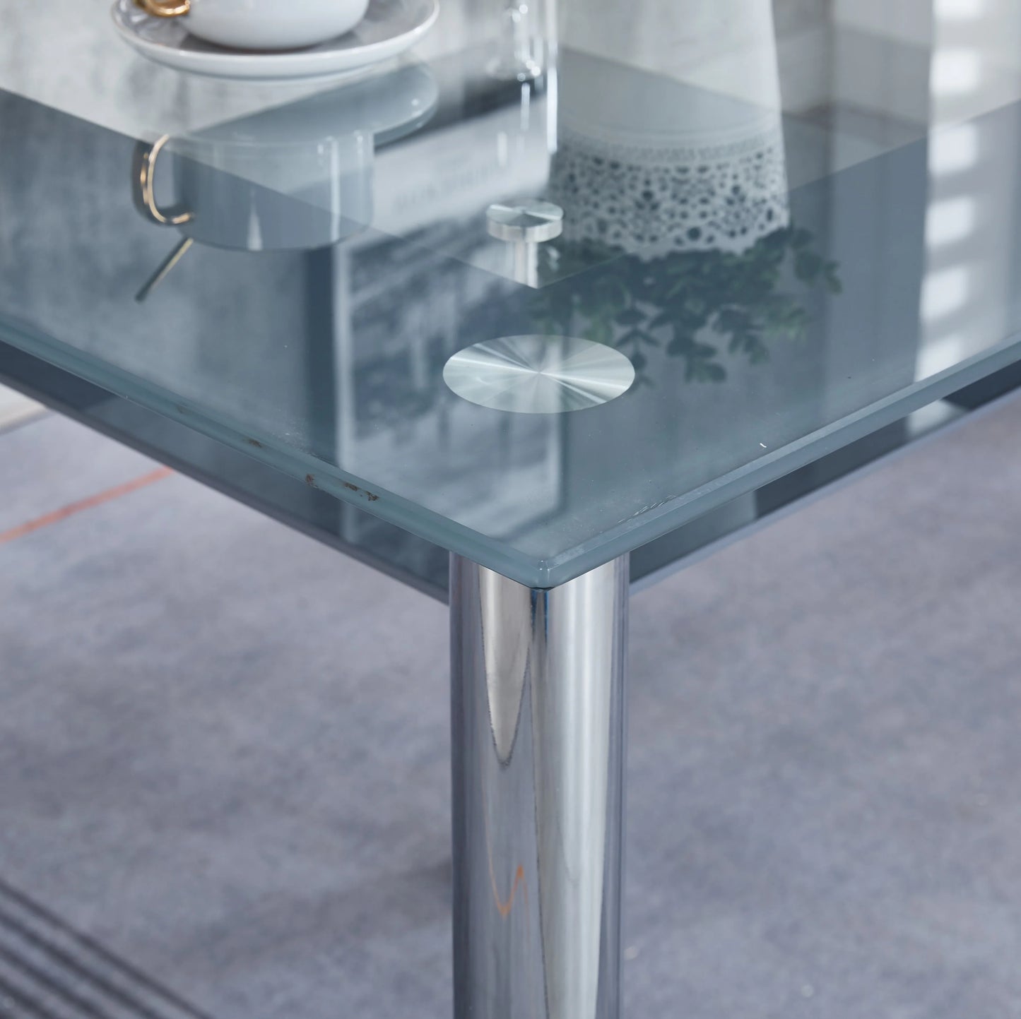 Compact Glass Dining Table with 4 Chairs- Black ,Grey