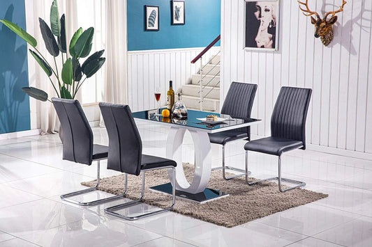 GIULIA 120 cm Grey Gloss Finish Tempered Glass Table Top Dining Set