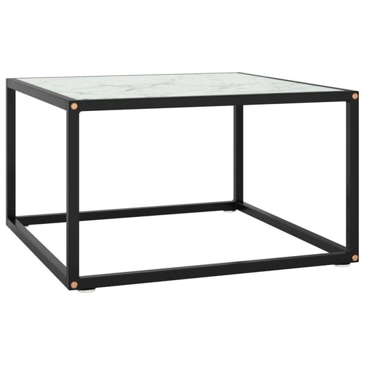 Coffee Table Black with White Marble Glass 60x60x35 cm