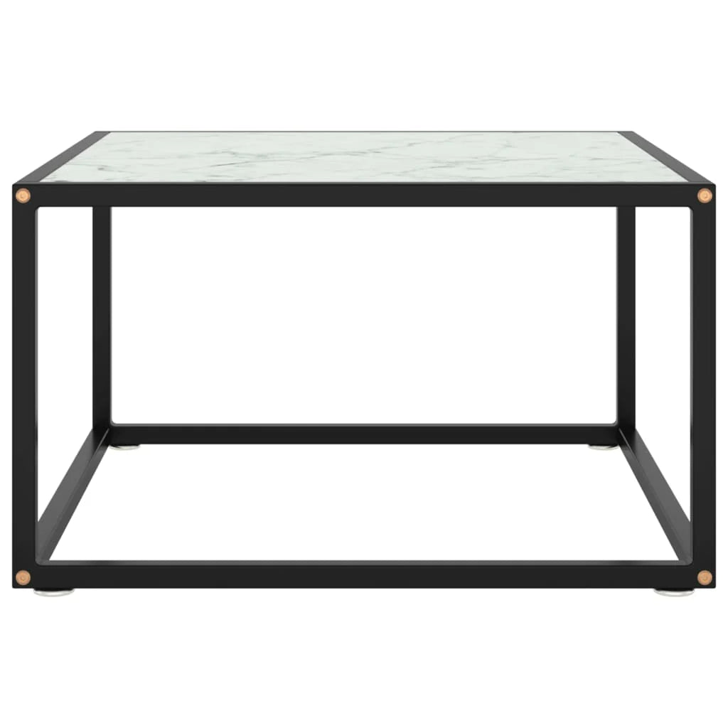 Coffee Table Black with White Marble Glass 60x60x35 cm