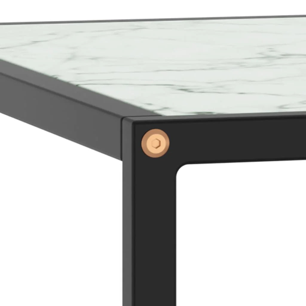 Coffee Table Black with White Marble Glass 60x60x35 cm