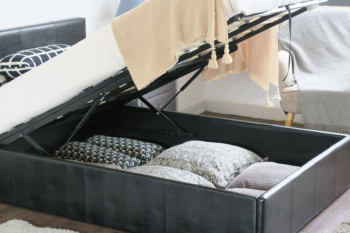 Bilancio Ottoman Storage Faux Leather Bed Frames