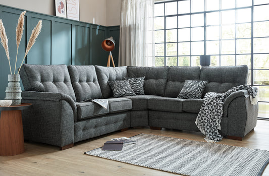 Grey Tufted Corner Sofa | 2 Corner & 2 Main Sofa | Comfortable L-Shaped Sectional