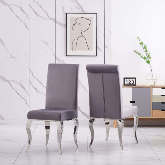 Atlanta Grey Velvet Dining Chairs (Set of 4) with Silver Legs