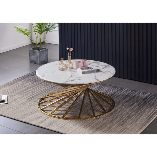 Axon Round Marble Coffee Table with Gold Frame or Silver Frame