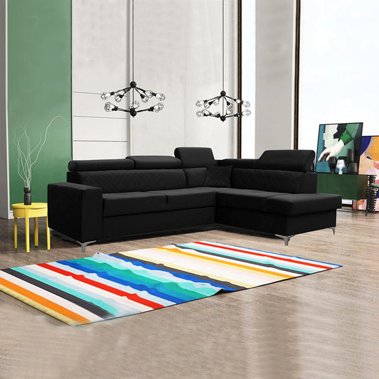 GLOSS CORNER SOFA BED - Black, Blue, Grey, Mustard, Silver, Steel