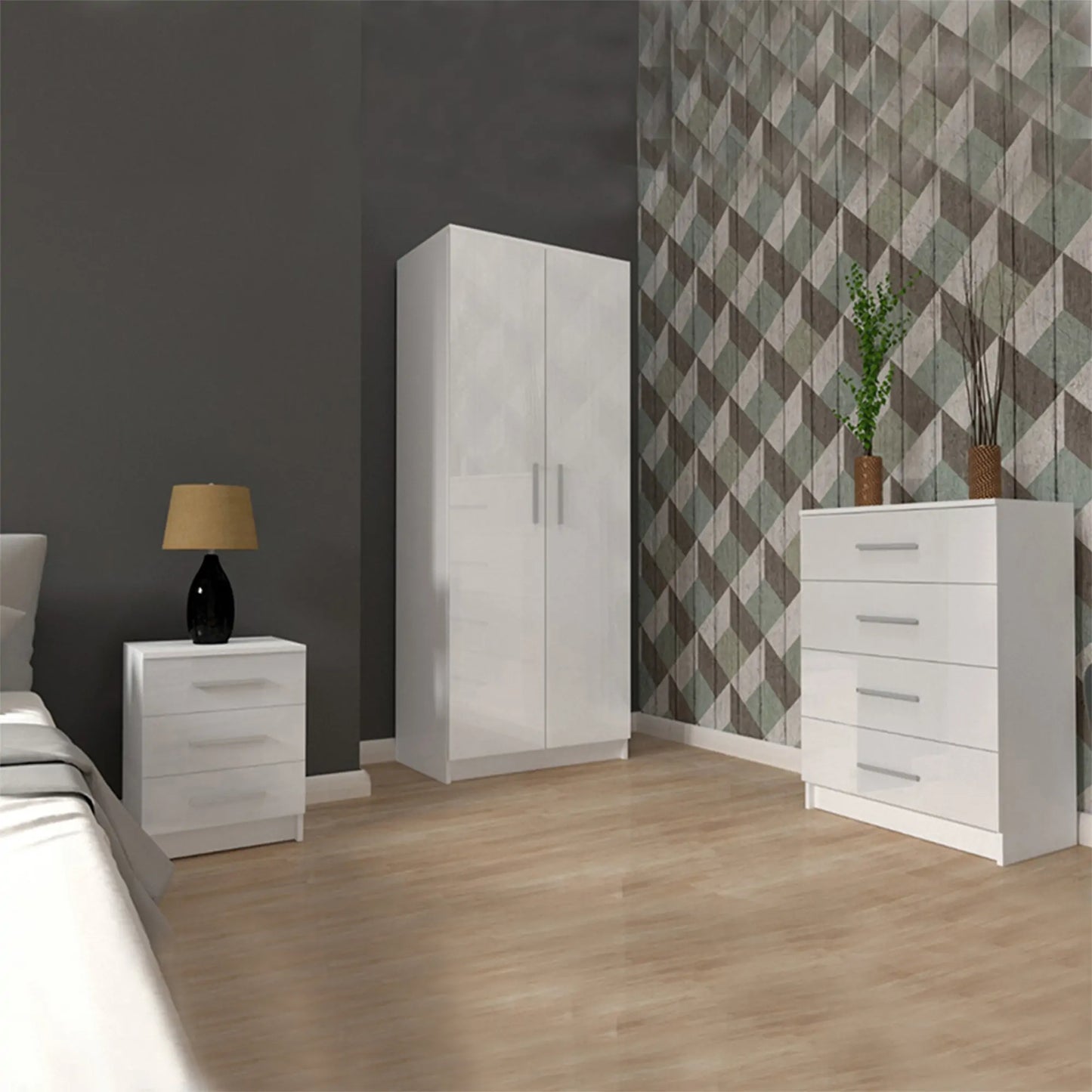 Bobby High Gloss Set - Black, White, Oak - 120cm