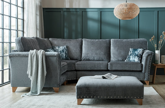 Carrington Grey Fabric Corner Sofa & Footstool