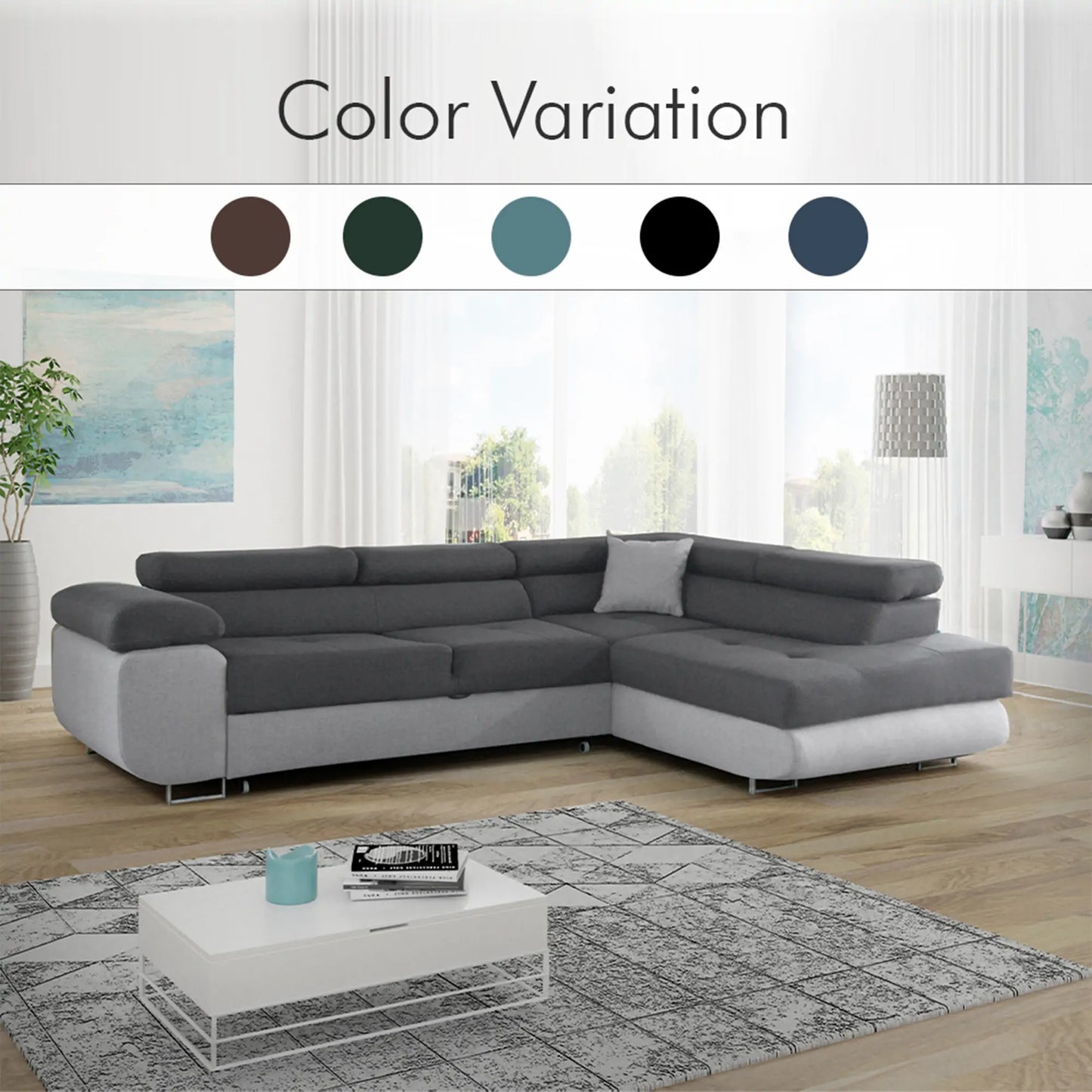LIDO Corner Sofa Bed - Black, Blue, Brown, Green, Grey, Sky Blue