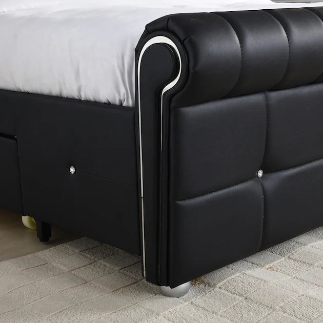 TIVONA Chesterfield Faux Leather Storage Bed