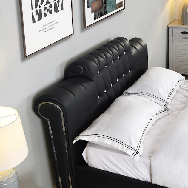 TIVONA Chesterfield Faux Leather Storage Bed